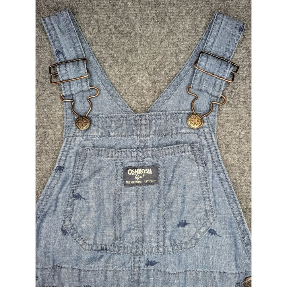 Oshkosh Bgosh Toddler‎ Kids 4T Overalls Blue Dinosaur Print Adjustable Legs